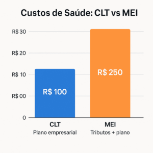 Gráfico comparativo mostrando custos de saúde CLT vs MEI