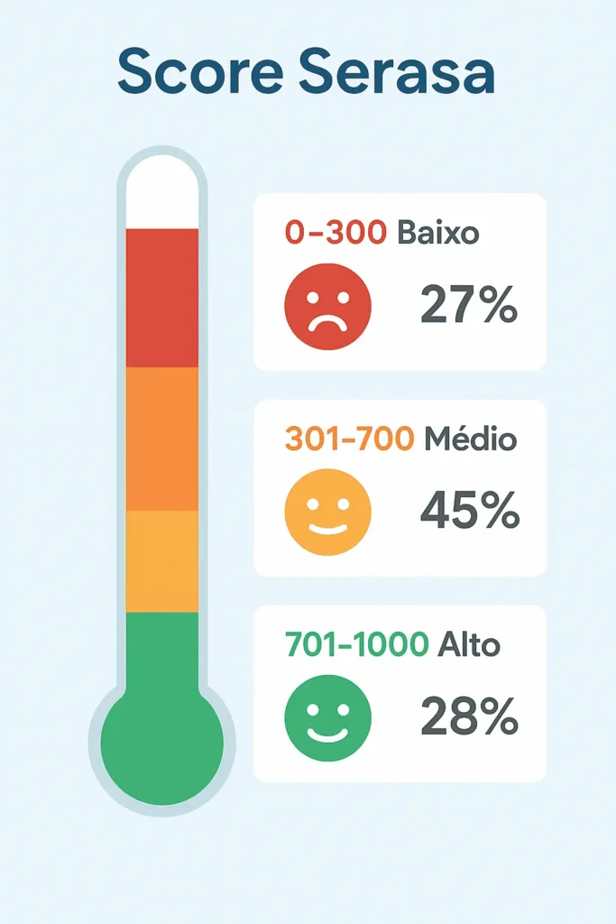 Infográfico das faixas de pontuação do Score Serasa de 0 a 1000 pontos