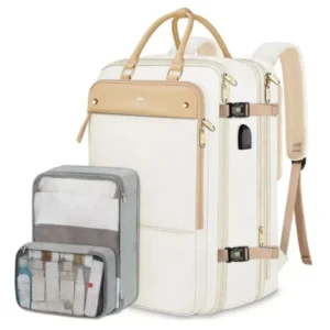 Mochila de Viagem Feminina Matein – 52L, Bege, Para Notebook , Antifurto, Impermeável